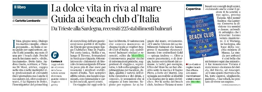 Guida ai migliori Beach Club d'Italia, oggi sul Corriere della Sera 1 2024 05 03 Corriere della Sera ed. Nazionale pag.22 page 0001