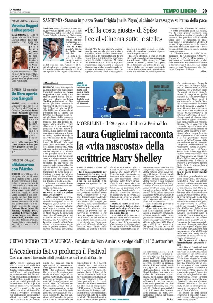 Il meglio della rassegna stampa di agosto 3 2026 08 27 Riviera Mary Shelley